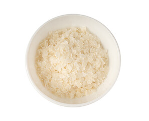 Raw flattened rice isolated. Dry rice flakes or poha, Indian breakfast food