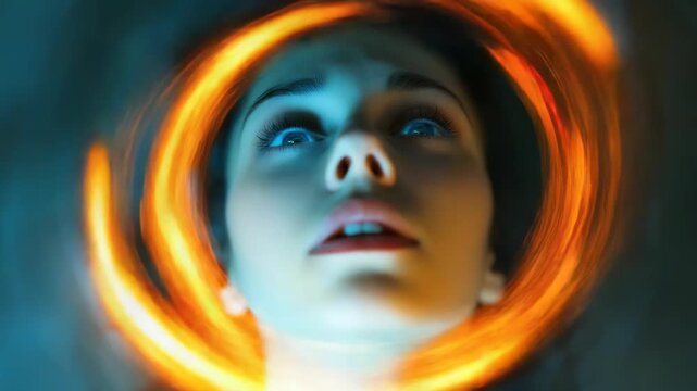 Balance loss scene: Woman confronts vertigo sign, inner chaos, postural sway, wellness crack, health jolt, medical angle, emotional stir, physical blur, mental storm, stability threat, focus lapse