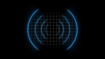 Blue glowing concentric circles over a grid pattern on a black background abstract technology concept © Pixel Nova