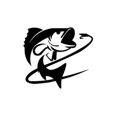 FISH JUMPING LOGO ICON DESIGN VECTOR BLACK AND WHITE