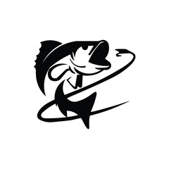 FISH JUMPING LOGO ICON DESIGN VECTOR BLACK AND WHITE