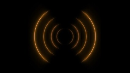 Concentric orange glowing circles on black background abstract design representing sound waves or radio signal