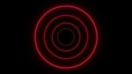 Concentric red neon circles on black background abstract illustration graphic design element for technology or data visualization