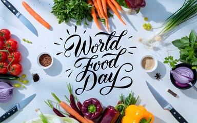 World food day celebration with fresh vegetables and ingredients