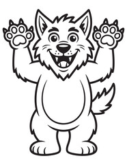Cute Cartoon Werewolf with Paws Up – Halloween Coloring Page