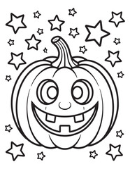 Happy Pumpkin Halloween Line Art Coloring Page