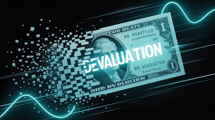 Devaluation of Currency: A visually compelling depiction of currency devaluation, as a dollar bill undergoes a digital transformation.