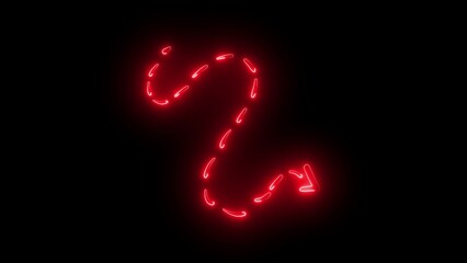Glowing Red Neon Arrow Pointing Right on Black Background with Dotted Line Effect