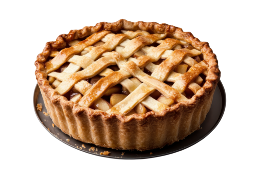 Delicious apple pie with a golden lattice crust isolated on a transparent background perfect for dessert visuals and culinary designs