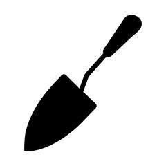Silhouette of a cement trowel with white background used for concrete finishing and building tasks  