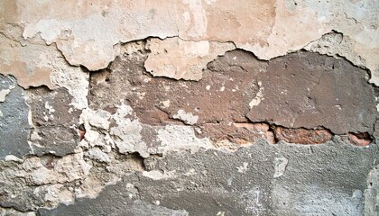 Naklejka premium Close-up view of a weathered wall with peeling plaster.
