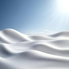 Obraz premium Soft flowing snow drifts create smooth, sparkling white hills under clear blue sky with bright sunlight, evoking calm and peaceful winter beauty