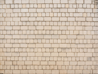 Old white brick wall texture background. Silicate brick blocks wall bg, ancient bricks fence