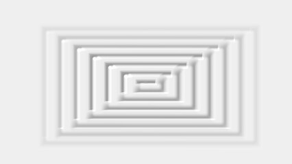 White rectangular maze design with concentric squares and shadows on a light gray background abstract geometric pattern