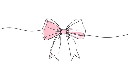 Single line drawing of a pink bow.