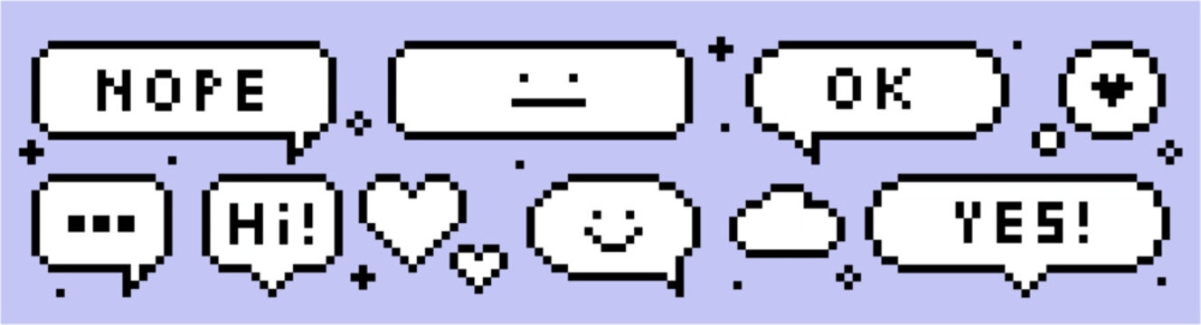pixel speech bubble set, icons vector collection
