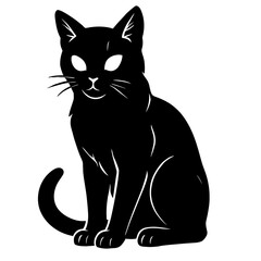 Obraz premium A black and white graphic illustration of a domestic black cat sitting