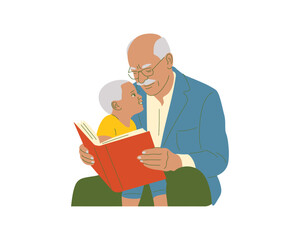 Grandfather and grandson reading a book family, World Senior Citizen Day