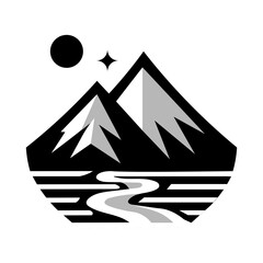 MOUNTAIN LOGO ICON DESIGN VECTOR BLACK AND WHITE