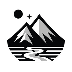 MOUNTAIN LOGO ICON DESIGN VECTOR BLACK AND WHITE