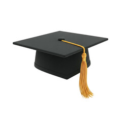 Black graduation cap with gold tassel isolated on transparent background