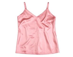 Silky Pink Female Night Dress, Flat Lay, Frontal Top View, Isolated on Transparent Background 
