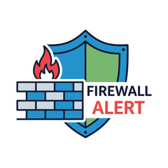 Obraz premium Urgent firewall alert graphic with shield and flame for data protection in your security system, ensuring network safety and privacy