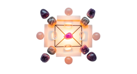 Healing stones grid with glow effect, isolated on white background