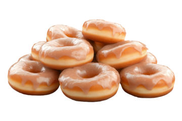 Piles of glazed donuts arranged beautifully against a transparent background filled with sweetness and indulgence for dessert lovers at any time of day