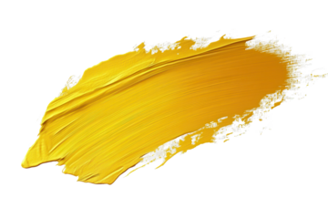 Bright yellow stroke of paint demonstrates artistic flair on transparent background showcasing texture and vibrant color for creative designs