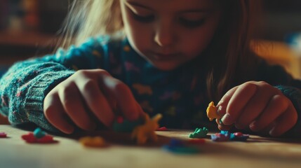 90.Focused childâ€™s hands molding soft plasticine, experimenting with different crafting techniques, an interactive learning experience promoting dexterity and imagination
