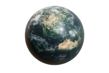 Earth globe depicting continents, oceans, and natural features on a transparent background for use in education, design, and global awareness projects