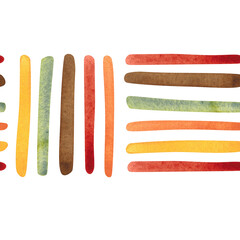 Seamless border, pattern of colored stripes. Watercolor illustration hand drawn. Drawing for scrapbooking, paper, textile