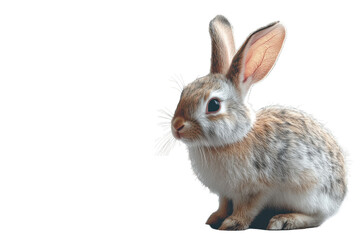 Obraz premium Cute rabbit sitting on soft surface in a cozy indoor environment during daytime showcasing its fluffy fur and attentive expression