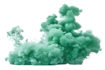 Captivating transparent green smoke cloud swirling dynamically against a white background, creating an ethereal atmosphere in a studio setting
