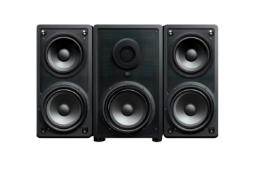 High-quality audio music speaker stack isolated on a transparent background, showcasing modern design and powerful sound capabilities for all music lovers