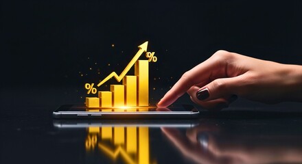 Financial Growth Visualization: An artistic portrayal of financial progress and business expansion, featuring a dynamic graph and a hand's interaction.