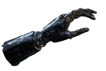 Robot hand design showcasing advanced technology and intricate mechanics, creating a futuristic appearance in a transparent setting