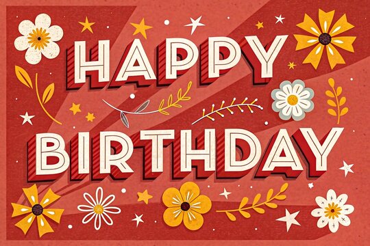 Wish someone a very happy birthday with this cheerful festive floral and star card invitation design - Powered by Adobe