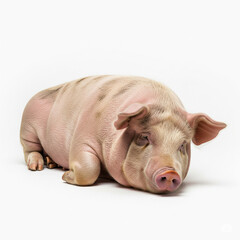 Adorable Piglet: Cute Farm Animal Resting Peacefully on a Livestock Farm - Domestic Pig with Pink Skin, Large Ears & Snout in Natural Habitat