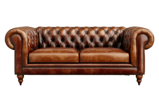 Cozy brown leather chesterfield sofa perfect for vintage living room decor and relaxation in a comfortable home setting for any time of the day