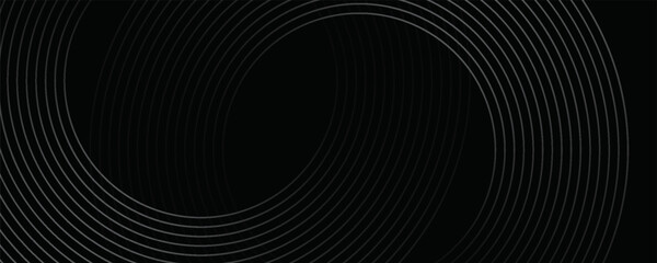 Black abstract background with circle lines. Modern black gray gradient rings. Suitable for banner, cover, poster, website, presentation, brochure,