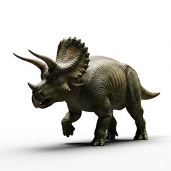 Fototapeta premium Realistic 3D Model of Triceratops Dinosaur Toy with Scaly Skin and Three Horns for Children's Education and Entertainment Industry