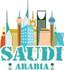 Colorful illustration of saudi arabia s modern city skyline and iconic landmarks