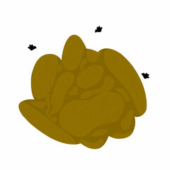 Vector illustration of a smelly pile of horse manure with flies on a white background. Suitable for herbivorous animal health signs.