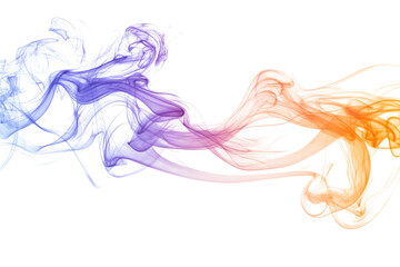 Colorful smoke explosion in shades of purple and orange creating dynamic patterns against a white background