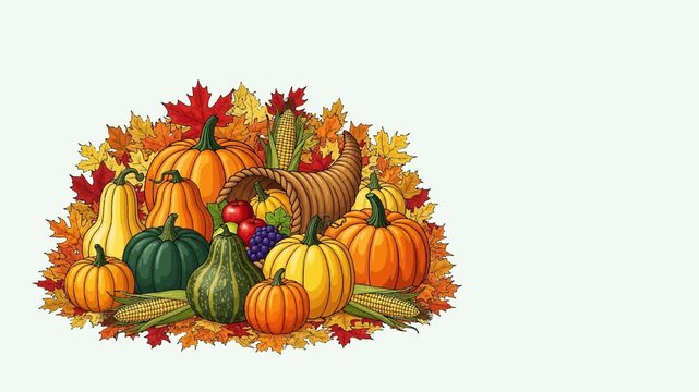 Breathing Autumn Harvest Scene &ndash; Animated Pumpkins and Leaves Intro with White Background