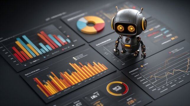 AI and CRM automation showing digital sales reports, invoice generation, and robotic business process management - Powered by Adobe