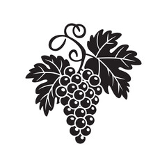 Obraz premium Elegant Grape Silhouette with Leaves – Vineyard Fruit Vector Illustration for Winery Logo, Wine Label, Packaging Design, Vineyard Branding, and Decorative Graphic Elements