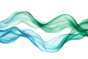 Emerald and sky blue watercolor swashes create a vibrant flow across a clear background, showcasing a harmonious blend of color and fluidity in artistic design
